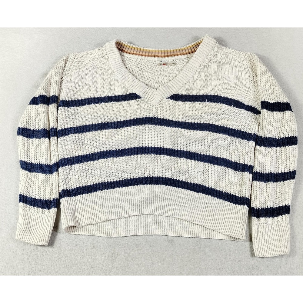 Faherty Sweater Womens Medium White Blue Linen Organic Cotton Miramar Wharf